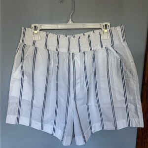Aerie High Waist Striped Shorts - White and Navy